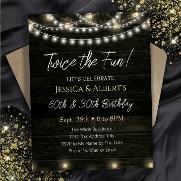 double birthday string light wood invitation