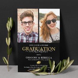 Small Double Celebration Graduation Party Graduate Photo Invitation Front View