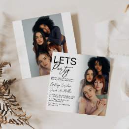Small Double Sided Photo Group Birthday Party Invitation Front View