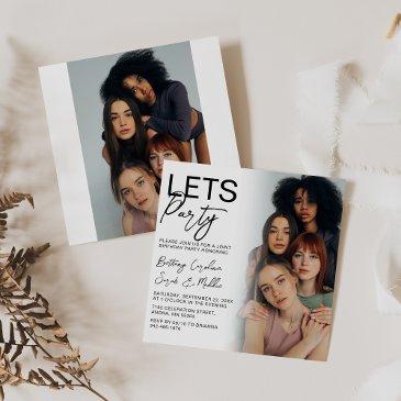 double sided photo group birthday party invitation