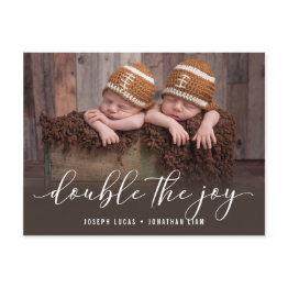 Small Double The Joy Twin Photo Birth Announcement Postinvitations Front View