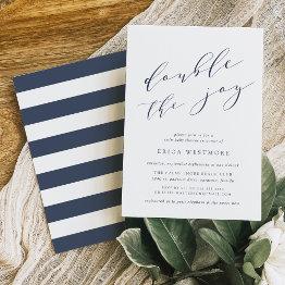 Small Double The Joy | Twins Baby Shower Invitation Front View