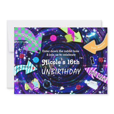 down the rabbit hole alice in wonderland party invitation