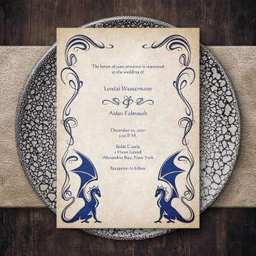 dragon medieval fantasy wedding invitation