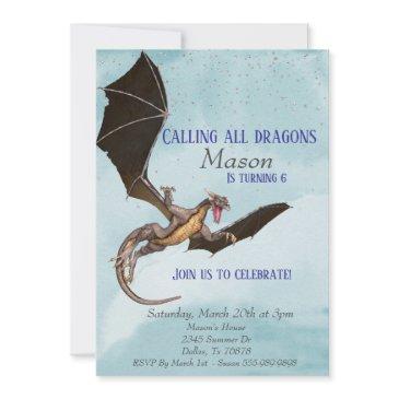 dragon serpent birthday party child's invitation