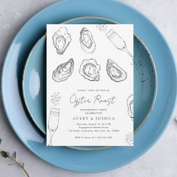 drawn champagne & oysters roast engagement party invitation