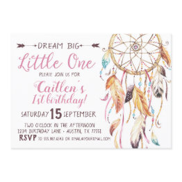 Small Dream Big Little One First Birthday Dreamcatcher Invitation Front View