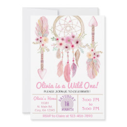 Small Dreamcatcher Girl Birthday Invitation. Pink. Invit Invitation Front View