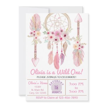 dreamcatcher girl birthday invitation. pink. invit invitation