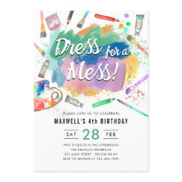 Small Dress For A Mess Kids Art Paint Painting Birthday Invitation Front View