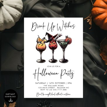 drink up witches cocktails adult halloween party invitation