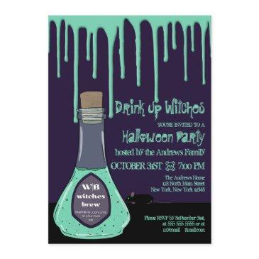drink up witches green potion drips halloween invitation