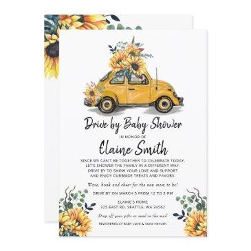 drive by sunflower gender neutral baby shower invitation