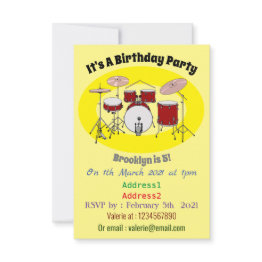 Small Drum Kit Cartoon Illustration Invitation Front View