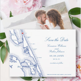 Small Duck Nc Map Elegant Navy Blue Wedding Save The Date Front View