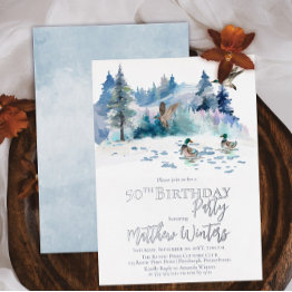 Small Ducks Woodland Forest Nature 50th Birthday Party Foil Invitation Front View