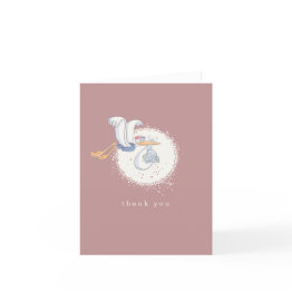 Small Dumbo & Stork | Girl Baby Shower Thank You Front View