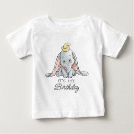 Small Dumbo Watercolor 1st Birthday Baby T-shirt Front View