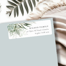 Small Dusky Green Leafy Fern Succulent Foliage Address Label Front View
