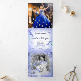 Small Dusty Blue Dragonfly Princess Trifold Quinceañera Front View
