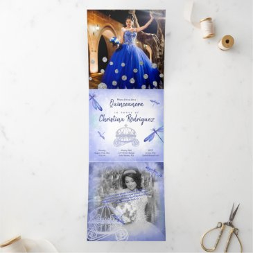 dusty blue dragonfly princess trifold quinceañera