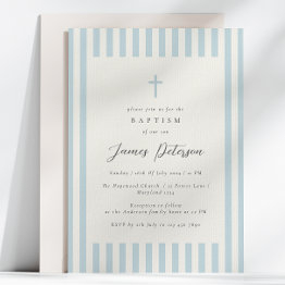 Small Dusty Blue Elegant Baptism Boy Invitation Front View