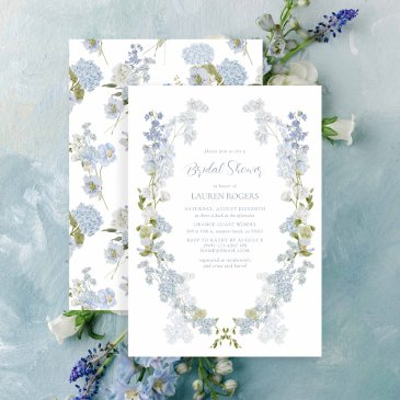 dusty blue elegant garden vintage bridal shower invitation