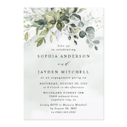 Small Dusty Blue Eucalyptus Greenery Engagement Party Invitation Front View