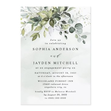 dusty blue eucalyptus greenery engagement party invitation