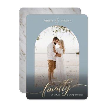 dusty blue finally getting married & window photo save the date