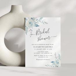 Small Dusty Blue Floral Bridal Shower Invitation Front View