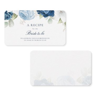 dusty blue floral bridal shower special recipe enclosure invitations