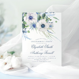 Small Dusty Blue Floral Greenery Engagement Party Invitation Front View