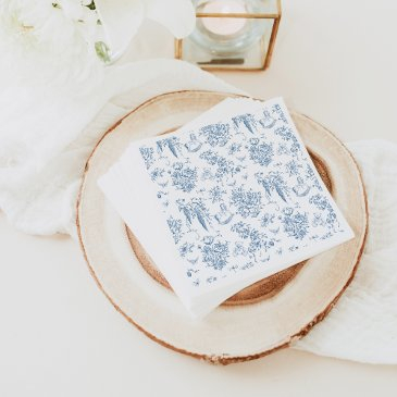dusty blue floral vintage teddy bear baby shower napkins