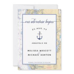 Small Dusty Blue Maryland Nautical Chart Anchor Wedding Save The Date Front View