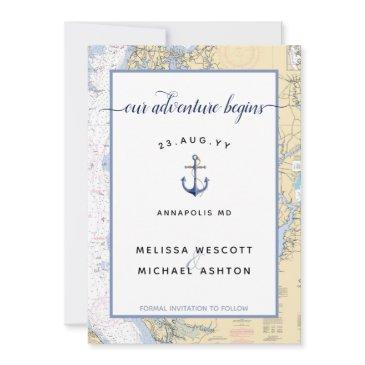 dusty blue maryland nautical chart anchor wedding save the date