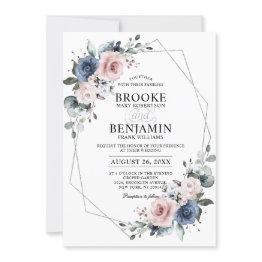 Small Dusty Blue Mauve Eucalyptus Geometric Wedding Invi Invitation Front View