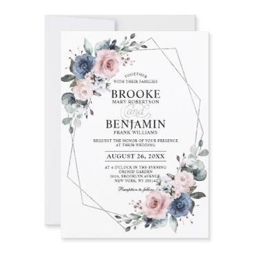 dusty blue mauve eucalyptus geometric wedding invi invitation