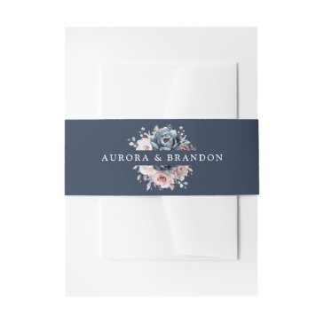 dusty blue mauve rose pink slate floral wedding i invitation belly band