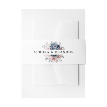 dusty blue mauve rose pink slate floral wedding invitation belly band