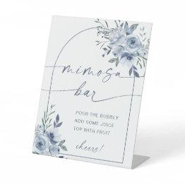 Small Dusty Blue Mimosa Bar Bridal Shower Sign Front View