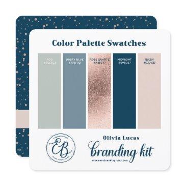 dusty blue & rose gold color palette swatch invitations