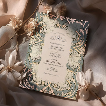 dusty blue rose gold pimpernel william morris foil invitation