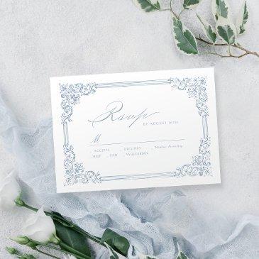 dusty blue vintage frame elegant script wedding rsvp invitations