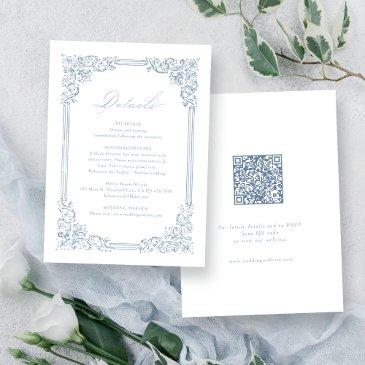 dusty blue vintage frame elegant wedding details enclosure invitations