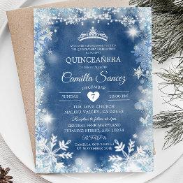 Small Dusty Blue & White Winter Quinceañera Invite11 Invitation Front View
