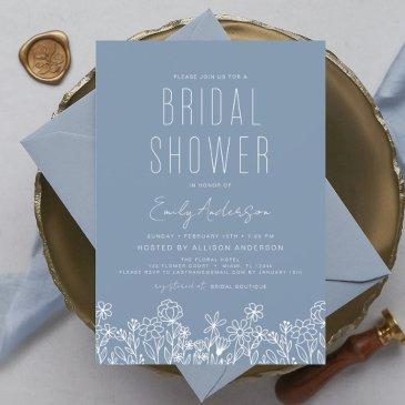 dusty blue wildflower bridal shower elegant invitation