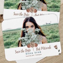 Small Dusty Pink, Beige Roses Save The Date Magnet Front View