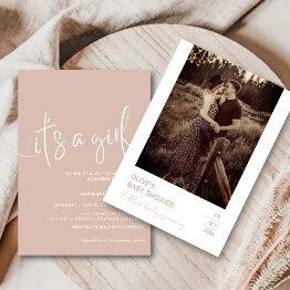 Small Dusty Pink Minimal Rustic Its A Girl Invitation Front View