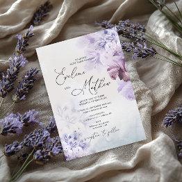 Small Dusty Purple Blue Brown Ivory Floral Wedding Invitation Front View